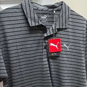 Puma Men’s Gray & Black Striped Polo Shirt